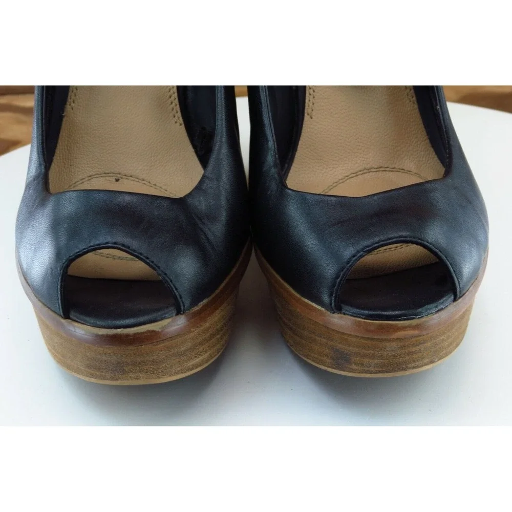 Zara‎ Size 40 M Black Open Toe Wedge Leather Women